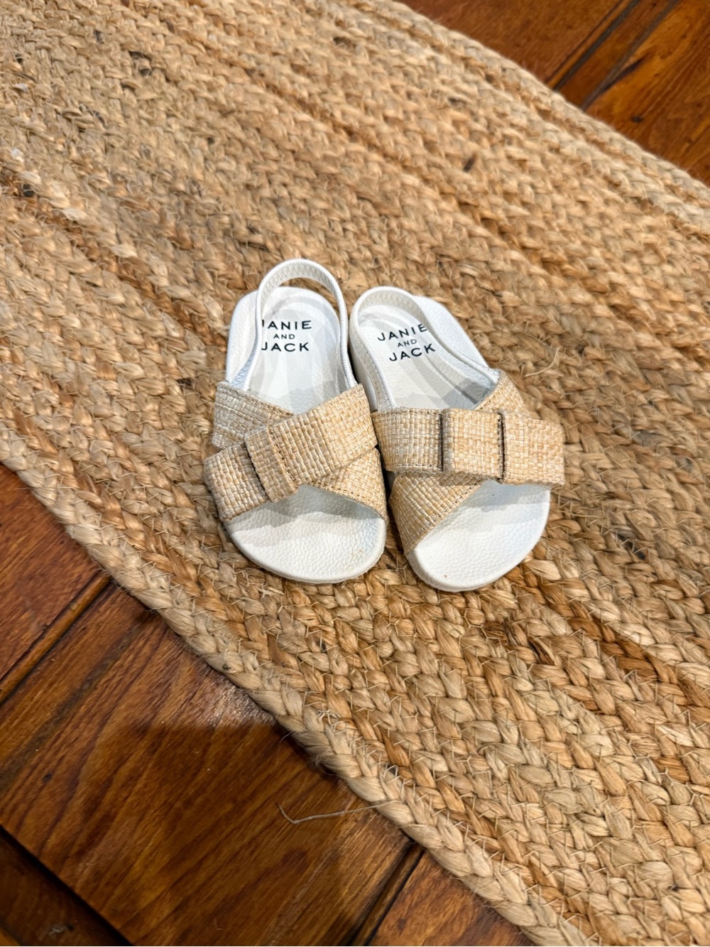 Janie and Jack Beige Woven Bow Slide Sandals